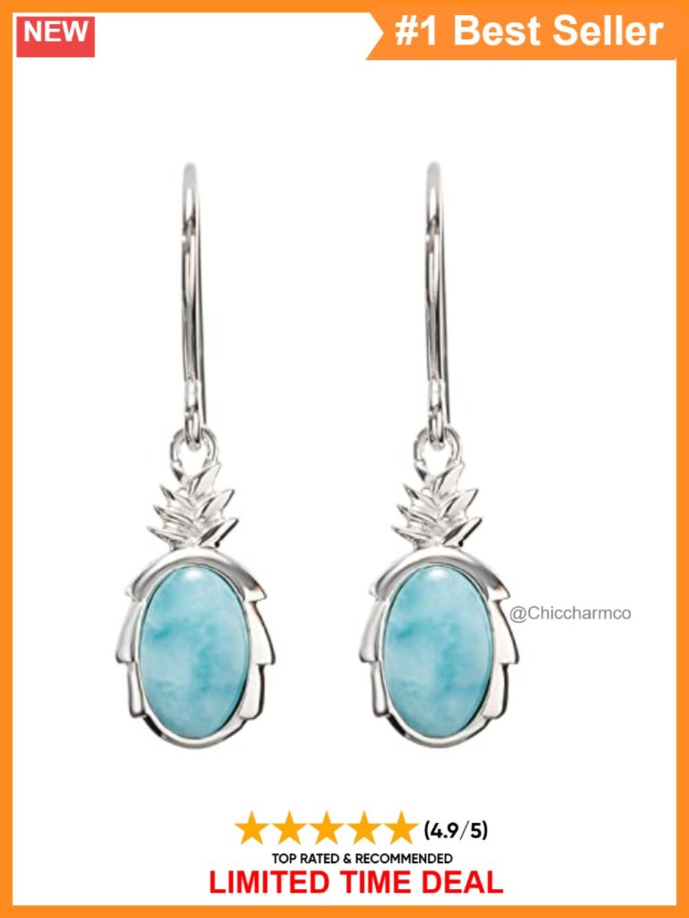 Sterling Silver Natural Larimar Pineapple Dangle Hook Earrings